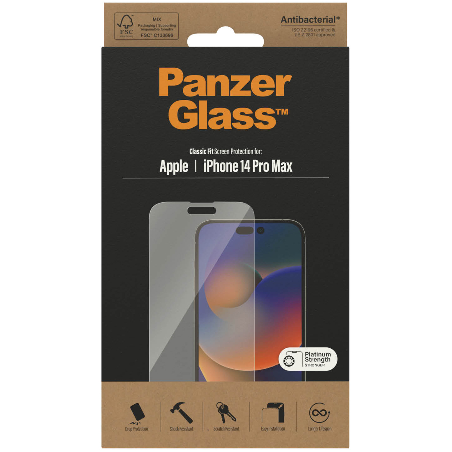 Antybakteryjne szkło hartowane PanzerGlass Classic Fit do iPhone 14 Pro Max
